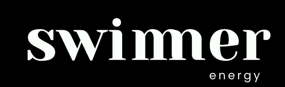 Black background with white text that says 'swimmer energy'.