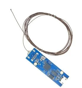 A blue circuit board with wires attached.