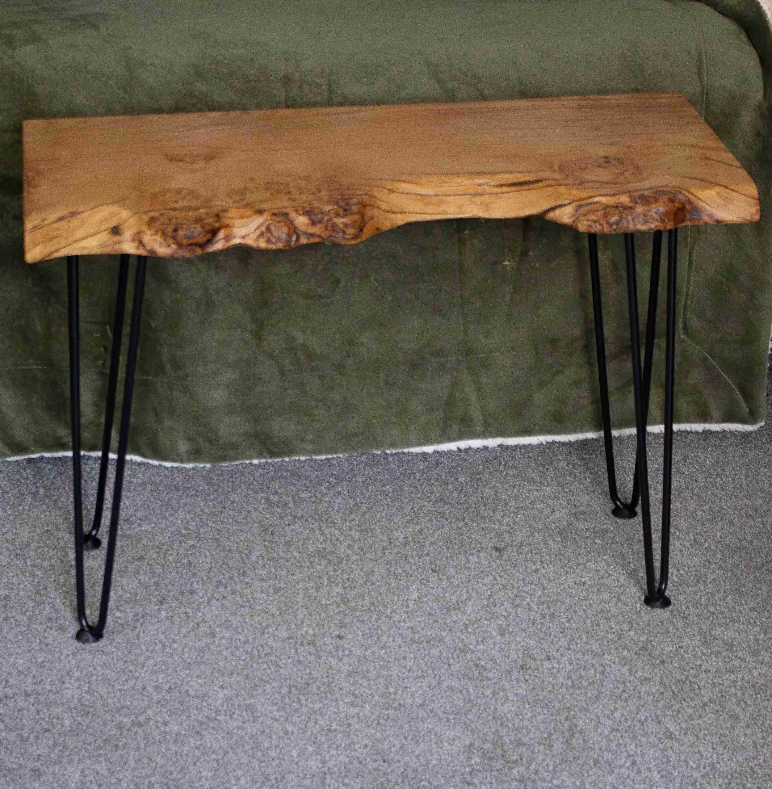 Solid oak live edge wood side table