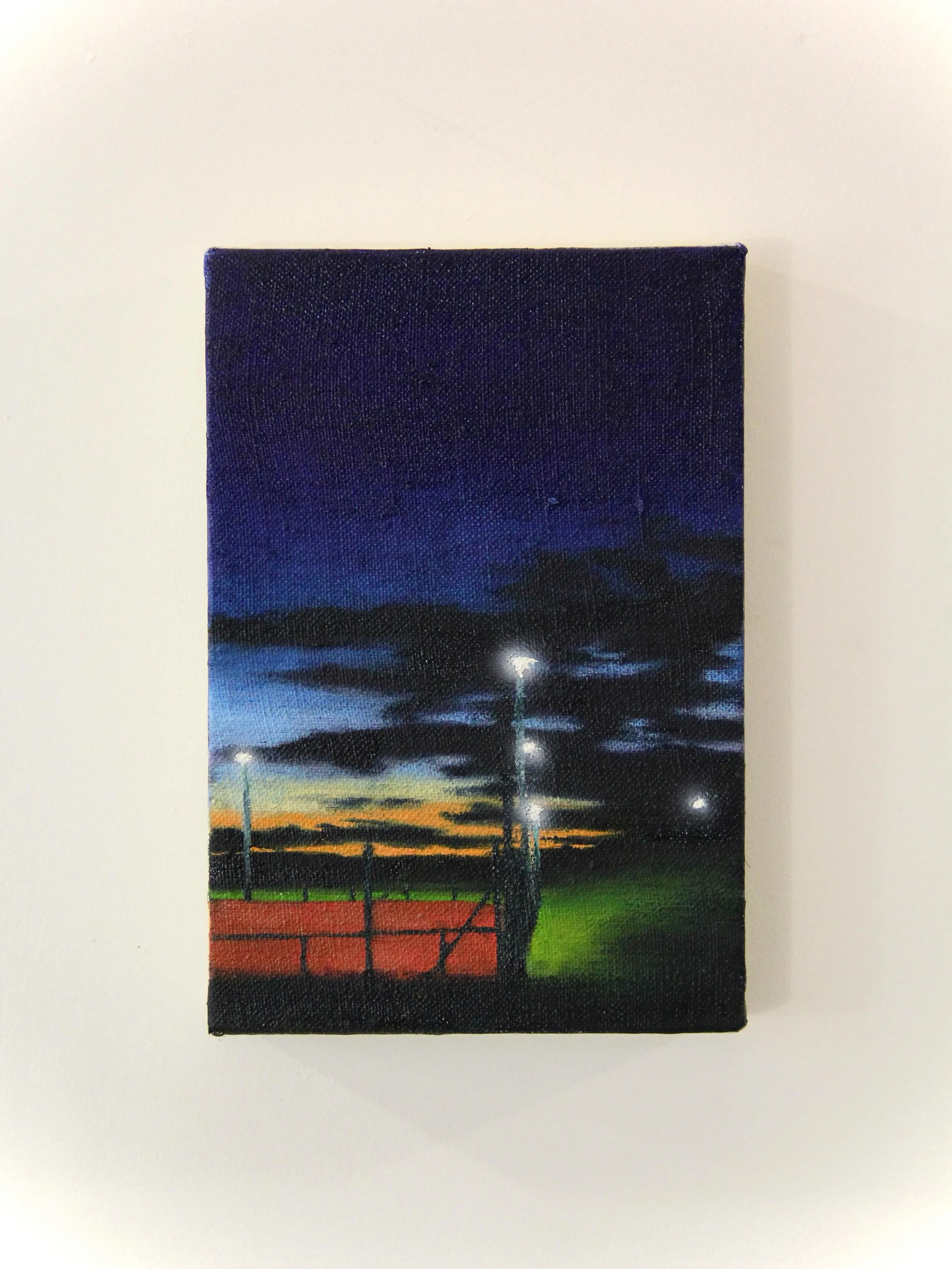 Oil on Linen, 4x6 inches 

#tenniscourt #sunset #contemporaryart #contemporary landscape #nightpainting