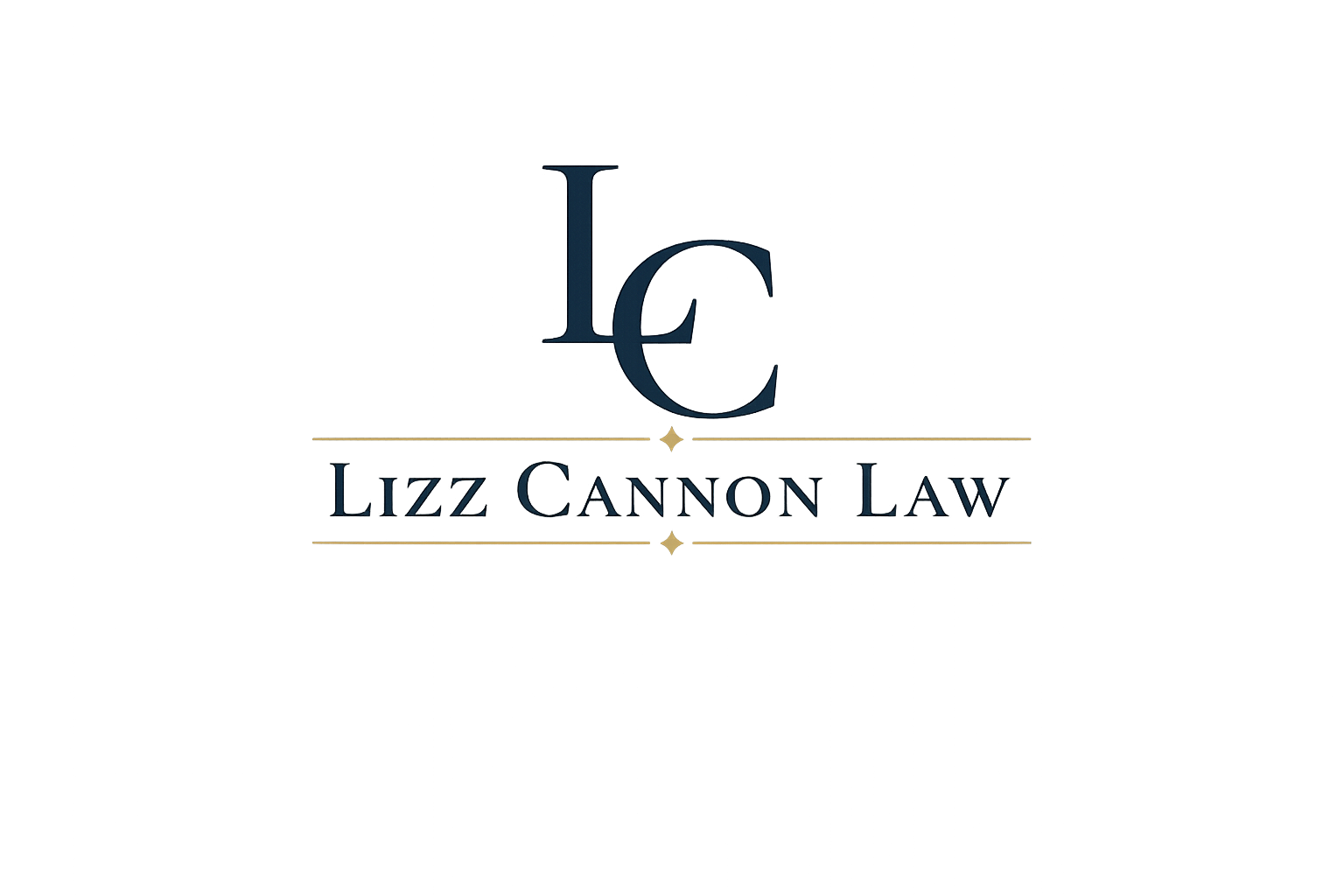 Glitch-style digital graphic with the text 'Lizzz Cannon Law' and a large, stylized 'L' and 'C' in the center, with colorful streaks and abstract background elements.