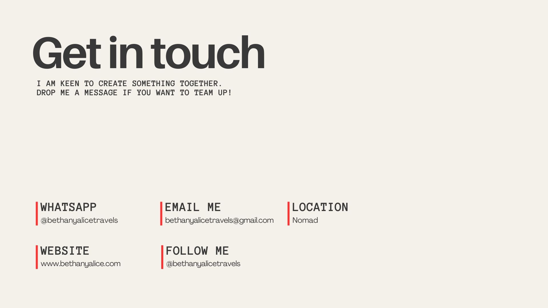 Get in touch section of my Media Kit