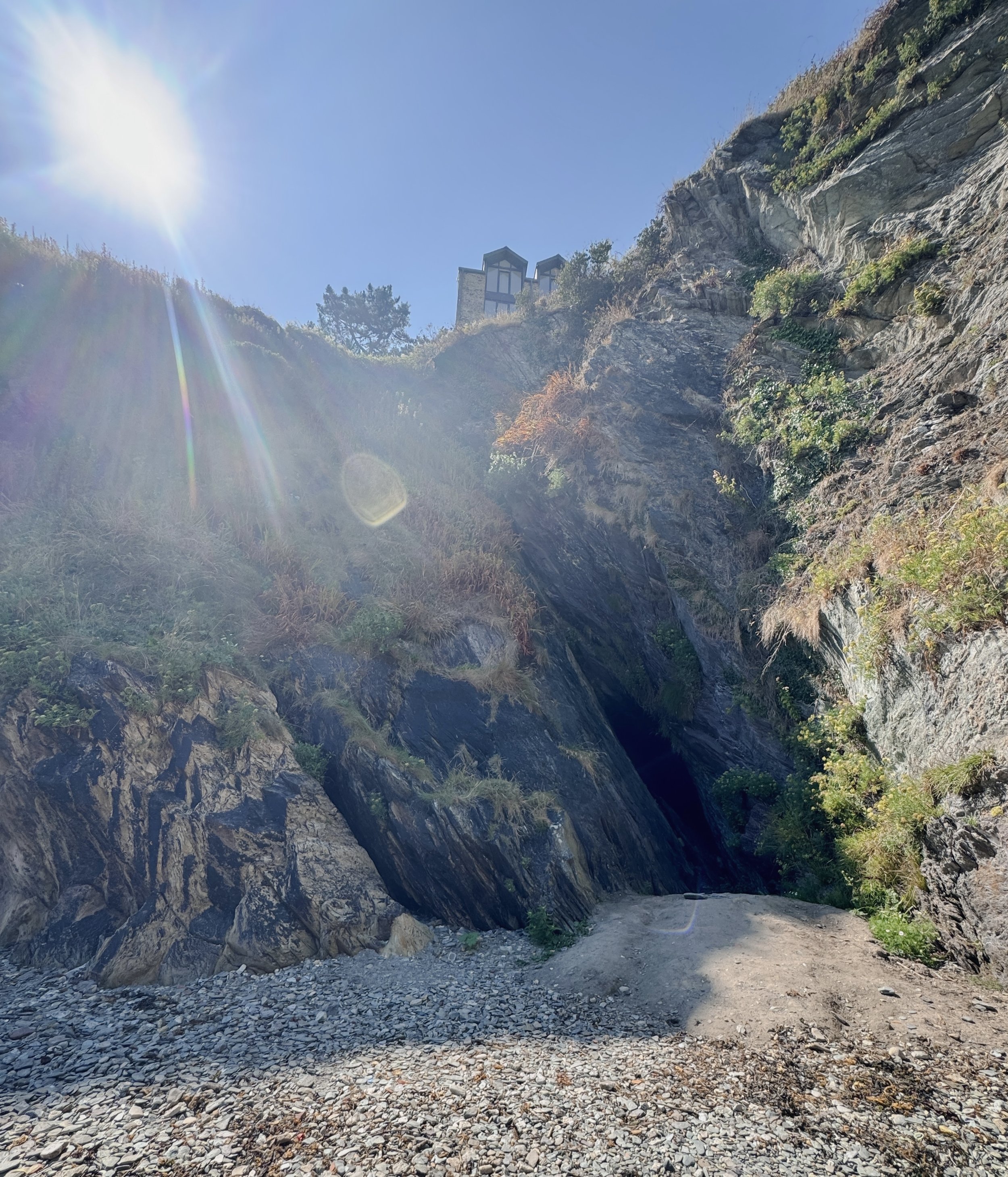 View of the entrance to the caves in Polperro Beach