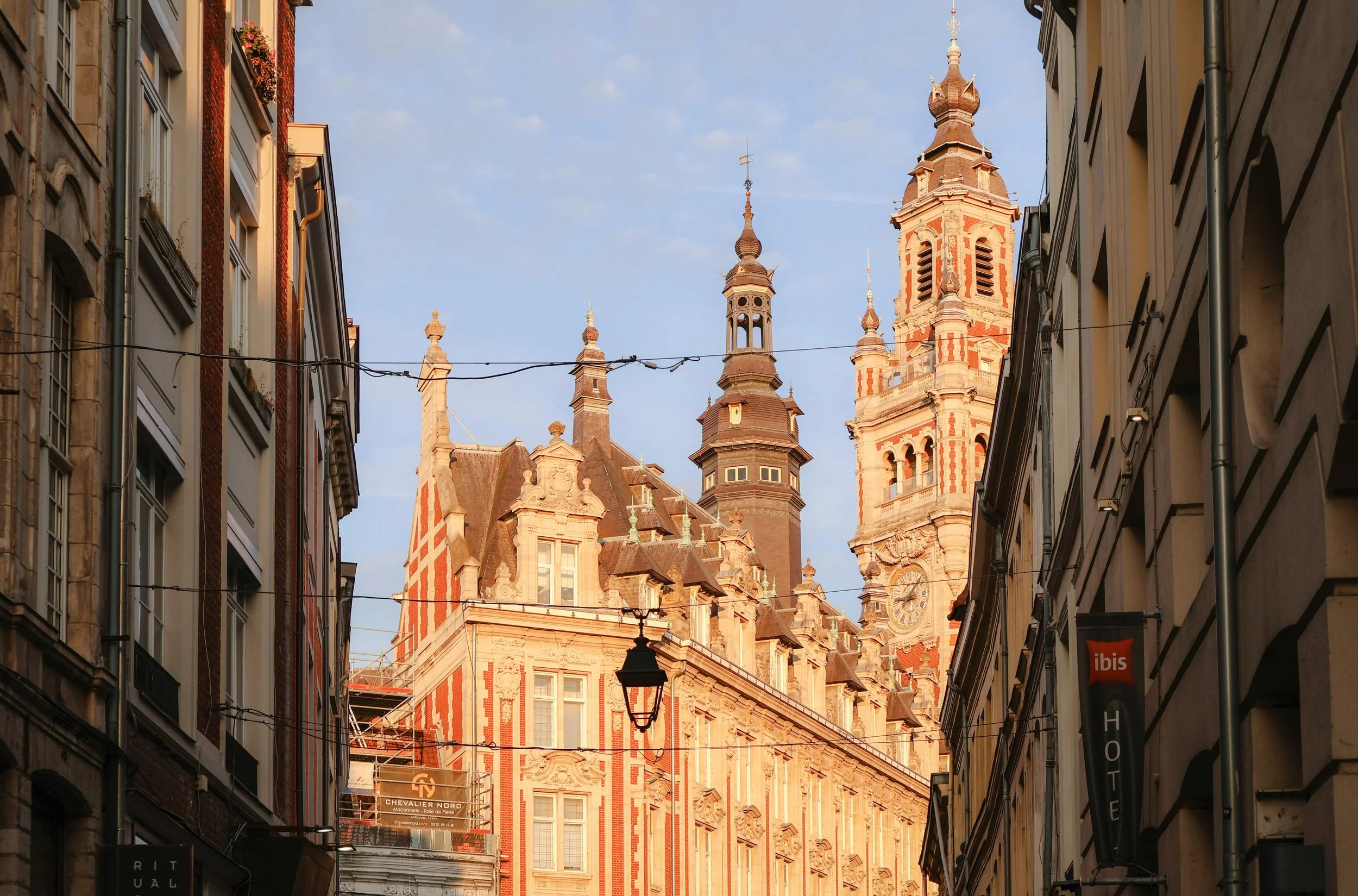 View of the View of the Beffroi de la Chambre de Commerce de Lille during during sunset