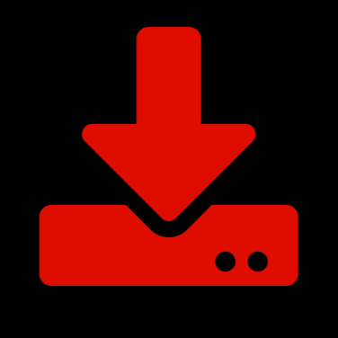Rotes Download-Symbol mit Pfeil nach unten auf einer schwarzen Hintergrund.