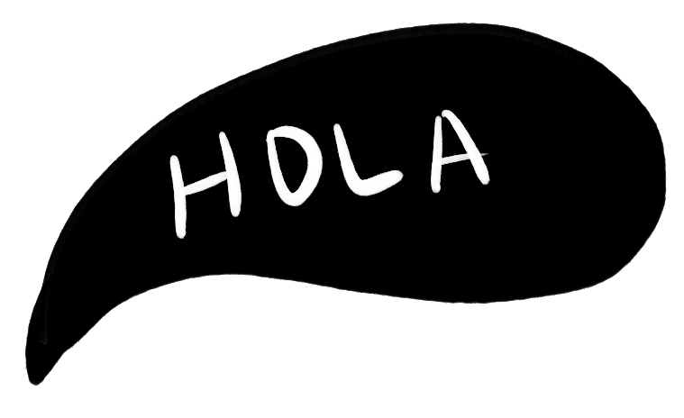Weißer handgeschriebener Text 'HOLA' auf schwarzem Hintergrund.