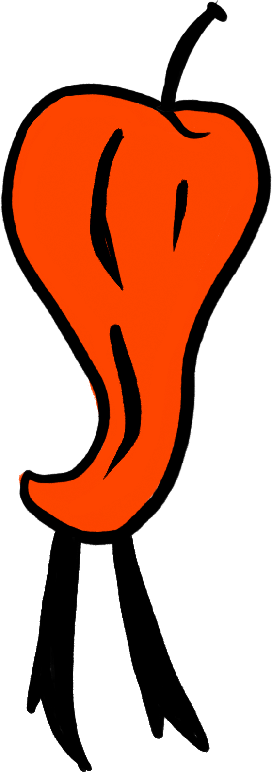Eine stilisierte, orangefarbene Chilli-Illustration auf schwarzem Hintergrund.