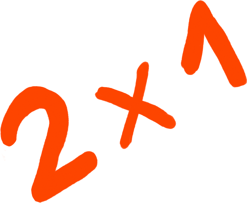 Orange handgeschriebene mathematische Gleichung 2 x 1