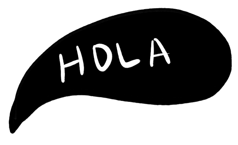 Das Wort 'HOLA' in weißen Buchstaben auf schwarzem Hintergrund.