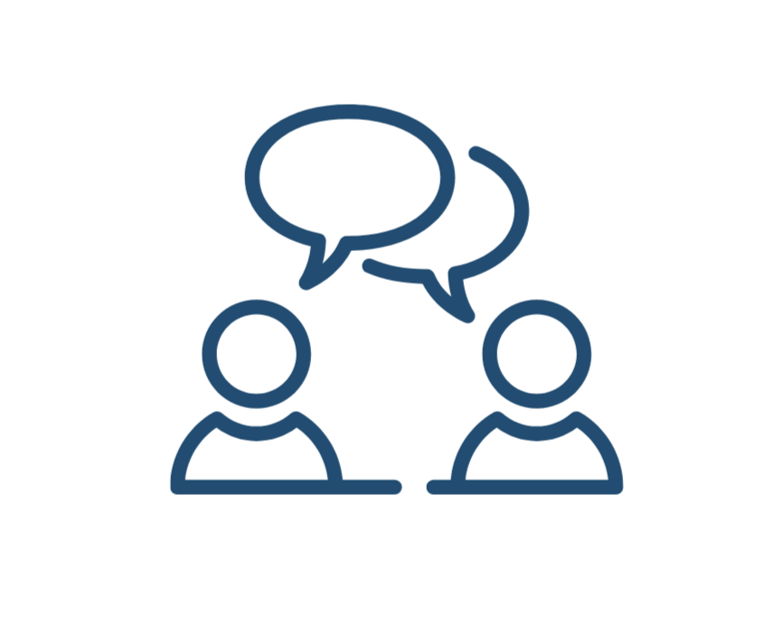 Two people having a conversation with speech bubbles above heads.