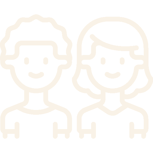 Line drawing of a smiling boy and girl side by side.