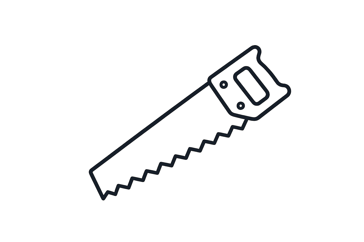 A line drawing of a hand saw with a zigzag cutting edge.