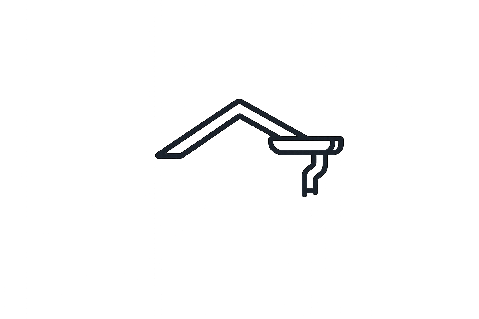 Line drawing of a house with a pitched roof and chimney, with a hand extending from the side.