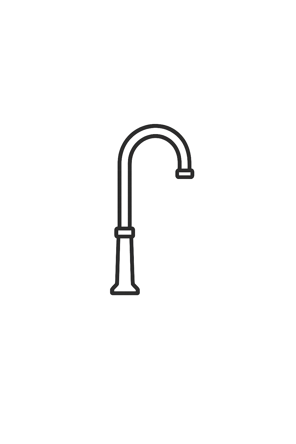 Line drawing of a kitchen faucet spout.