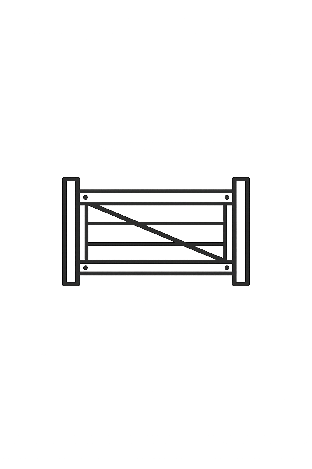 Black and white illustration of a wooden gate with diagonal and horizontal support beams.