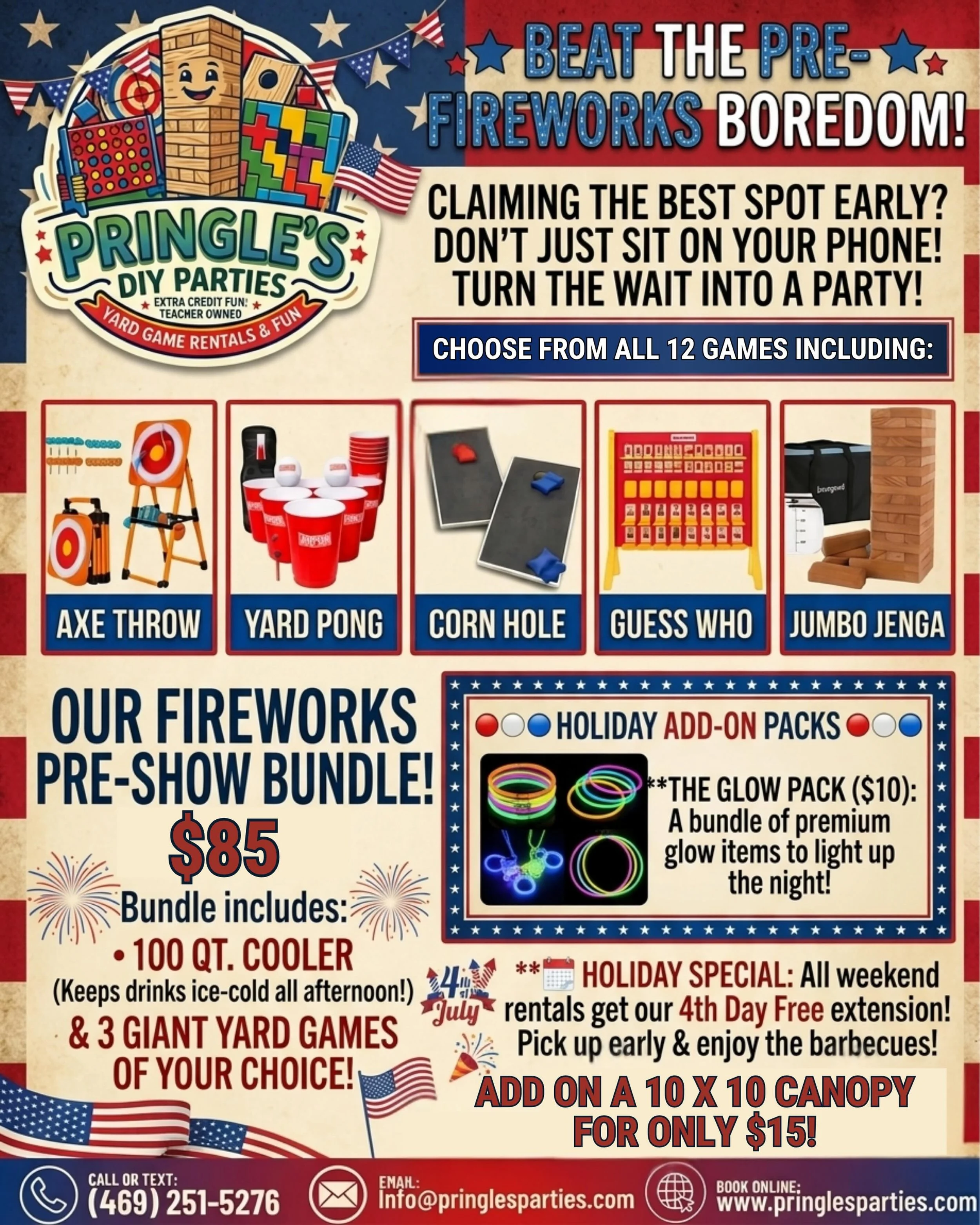 🎆 BEAT THE PRE-FIREWORKS BOREDOM! 🎆

Don&rsquo;t just wait for the fireworks&mdash;BE the pre-show!

Heading out early to claim the best blanket spot for the fireworks display? 🧺 Waiting for the sun to go down doesn&rsquo;t have to mean sitting on