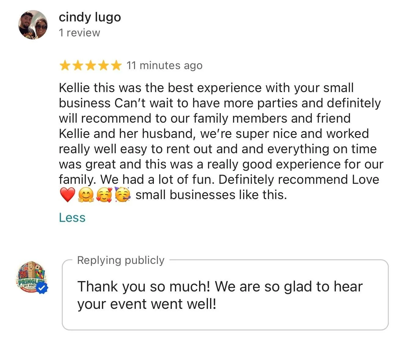 Got our first Google Review! What an honor to be a part of making their event a positive experience!