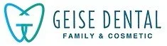 Logo for Geise Dental, featuring a tooth inside a shield shape, with the text 'Geise Dental Family & Cosmetic' below.