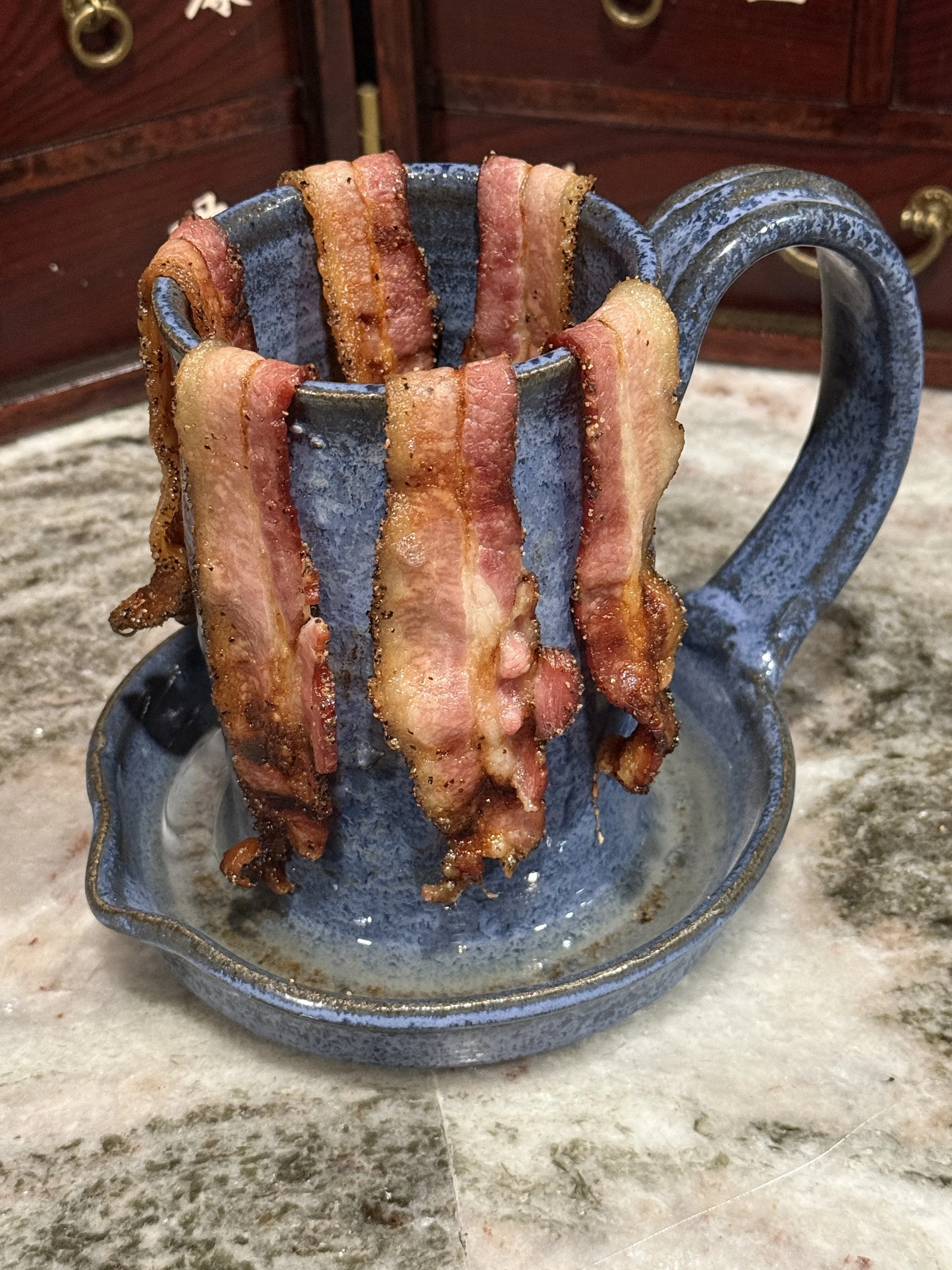 One Piece Handmade Stoneware Bacon Cooker.