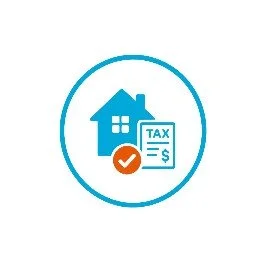 Icon of a house with a tax document and a check mark