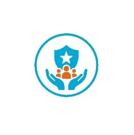 An icon of two hands holding a shield with a star and three people inside the shield.