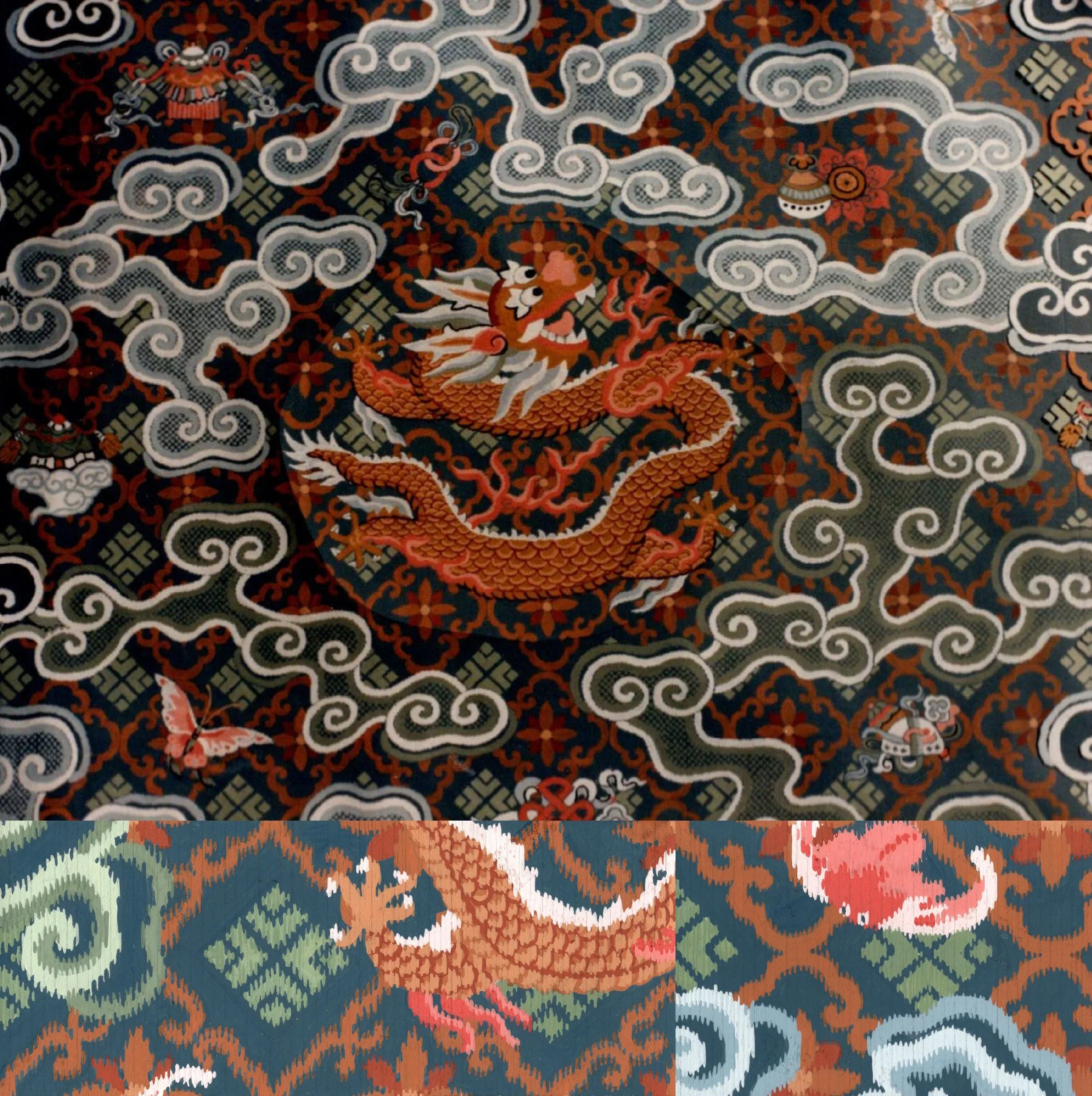 F Schumacher/Reproduction from Chinese Robe/Two Painted Samples/Wallpaper