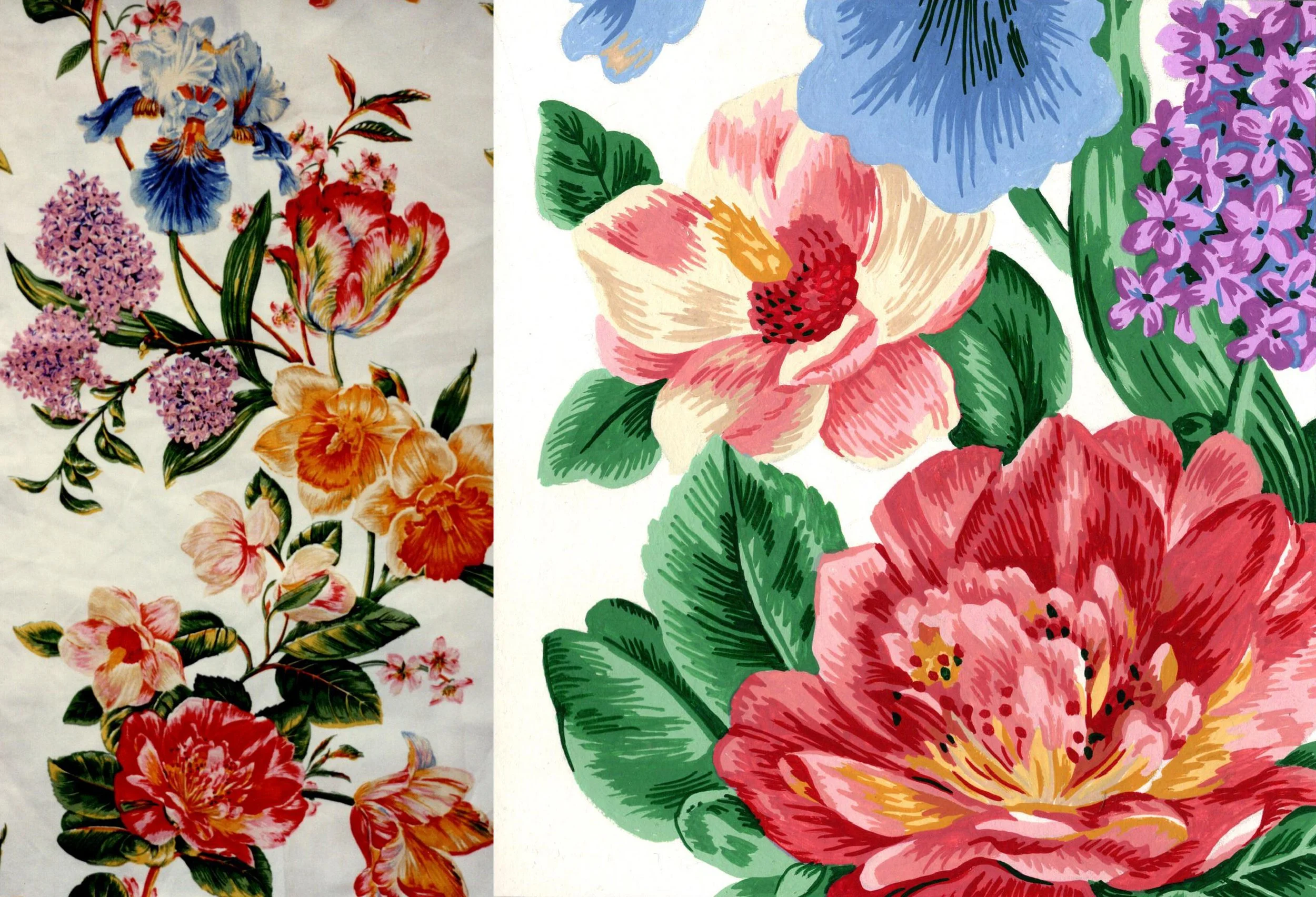 Waverly Floral Fabric/Border Created from the Fabric/Painted Sample