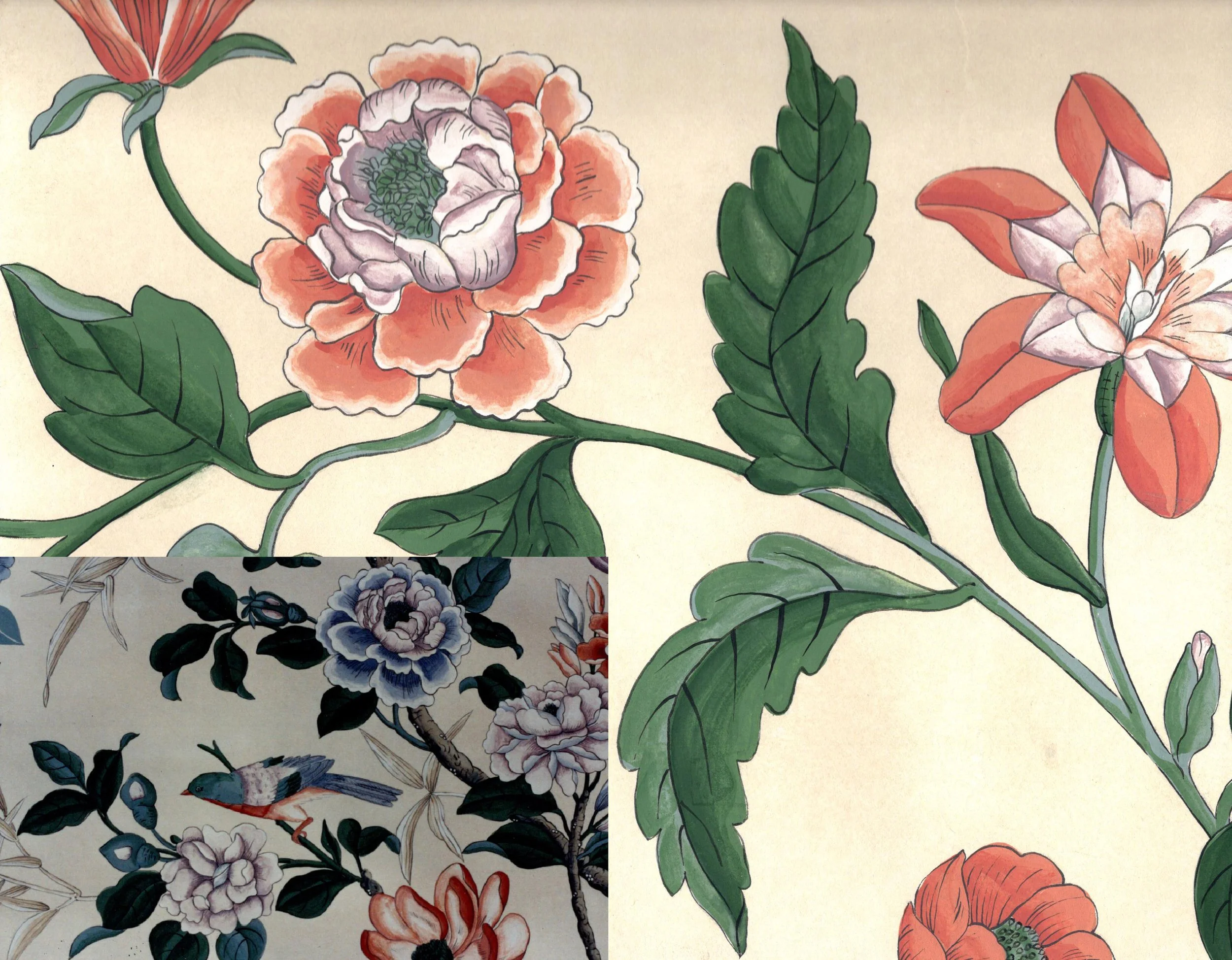 Bloomcraft/Chinoiserie/Painted Technique Sample/Printed Fabric