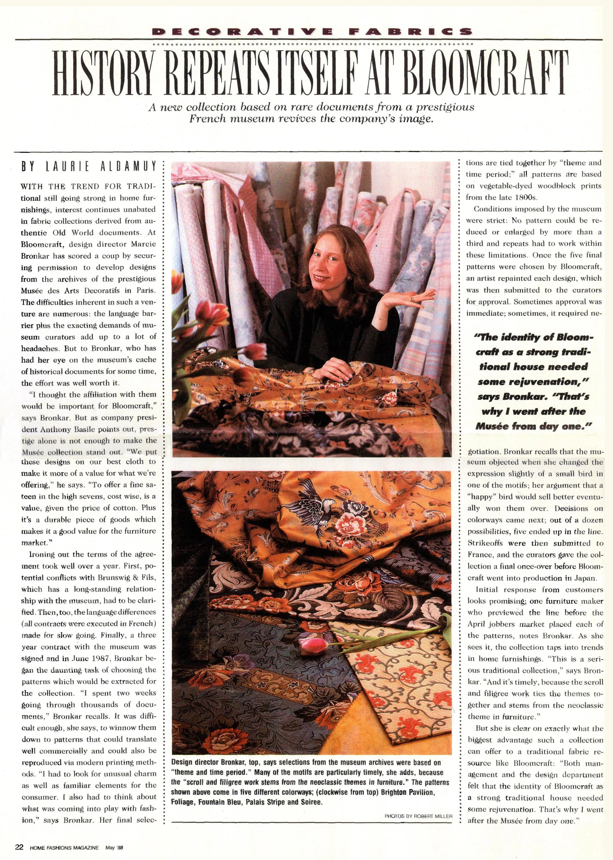 Bloomcraft/Home Fashion Magazine/Musée des Arts Décoratifs Collection/Barbara Teague Reproduced All the Printed Fabrics Shown on the Table