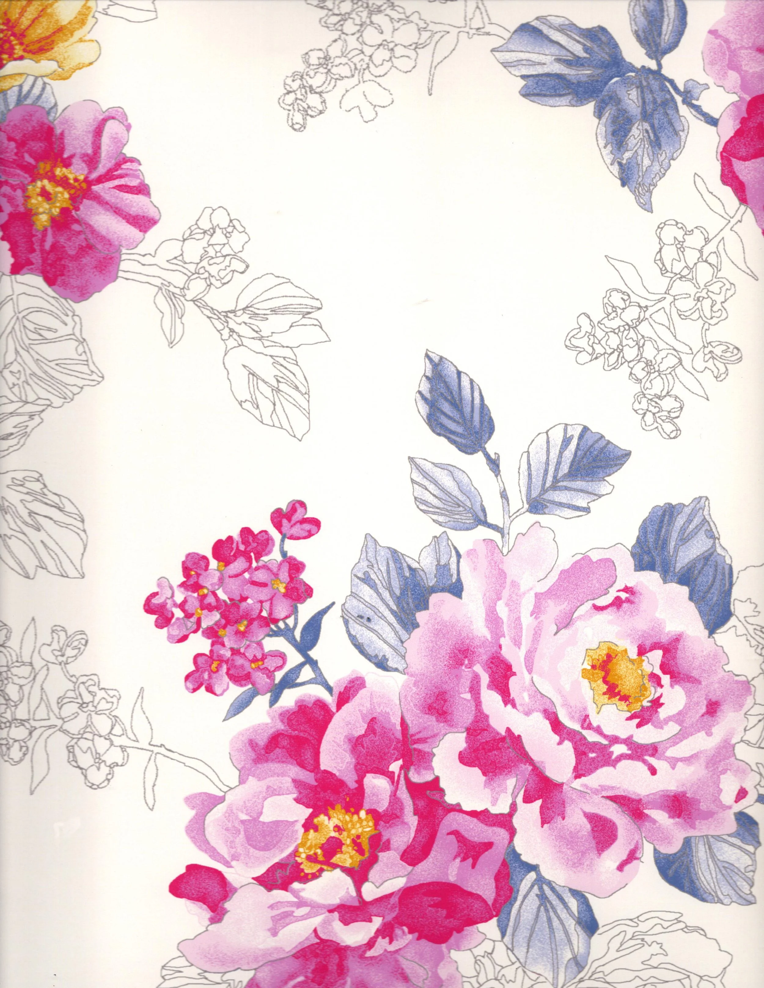 Carole Hochman/Floral with Line Drawing