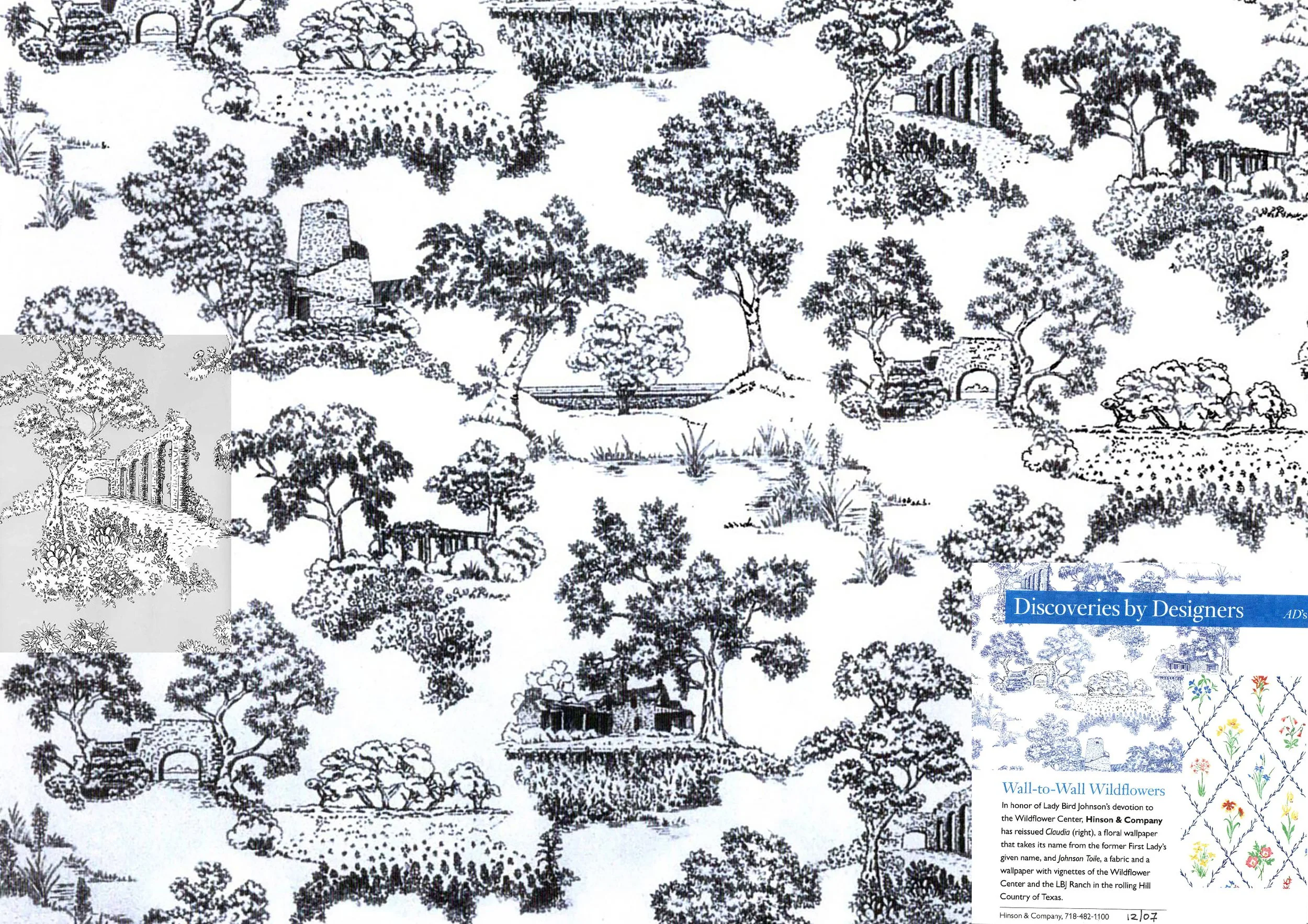 Hinson & Co/Design Created & Illustrated by Barbara Teague from Vignettes of Lady Bird Johnson's Wildflower Center & the LBJ Ranch in Texas/Fabric Prints & Wallpaper