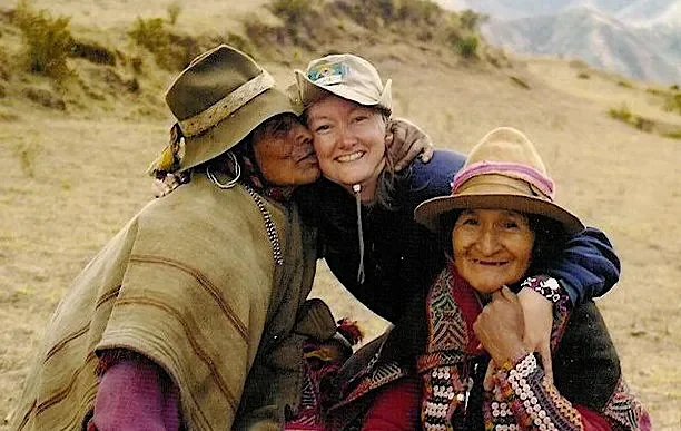 Jamie K. Reaser in the Peruvian Andes with a Q'ero husband and wife