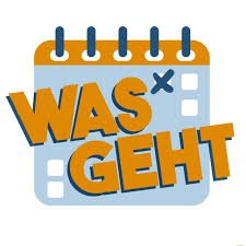 Illustration eines Terminplaners mit dem Text 'WAS GEHT' in großen Buchstaben