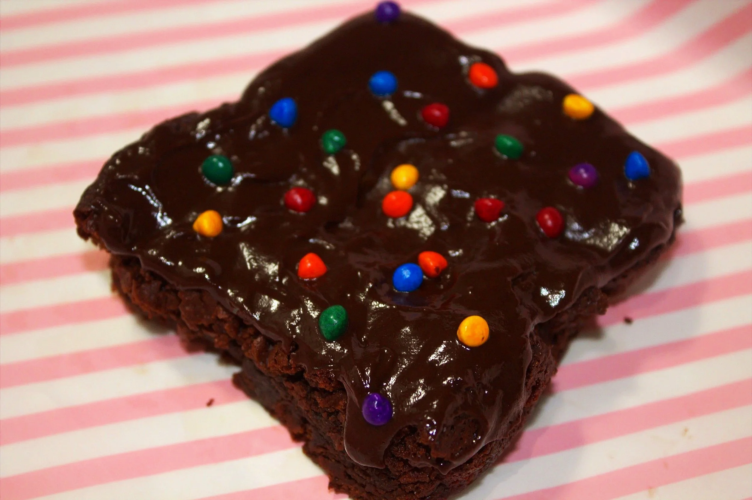 The Mud Slide Brownie with Rainbow candy coated chocolate sprinkles.