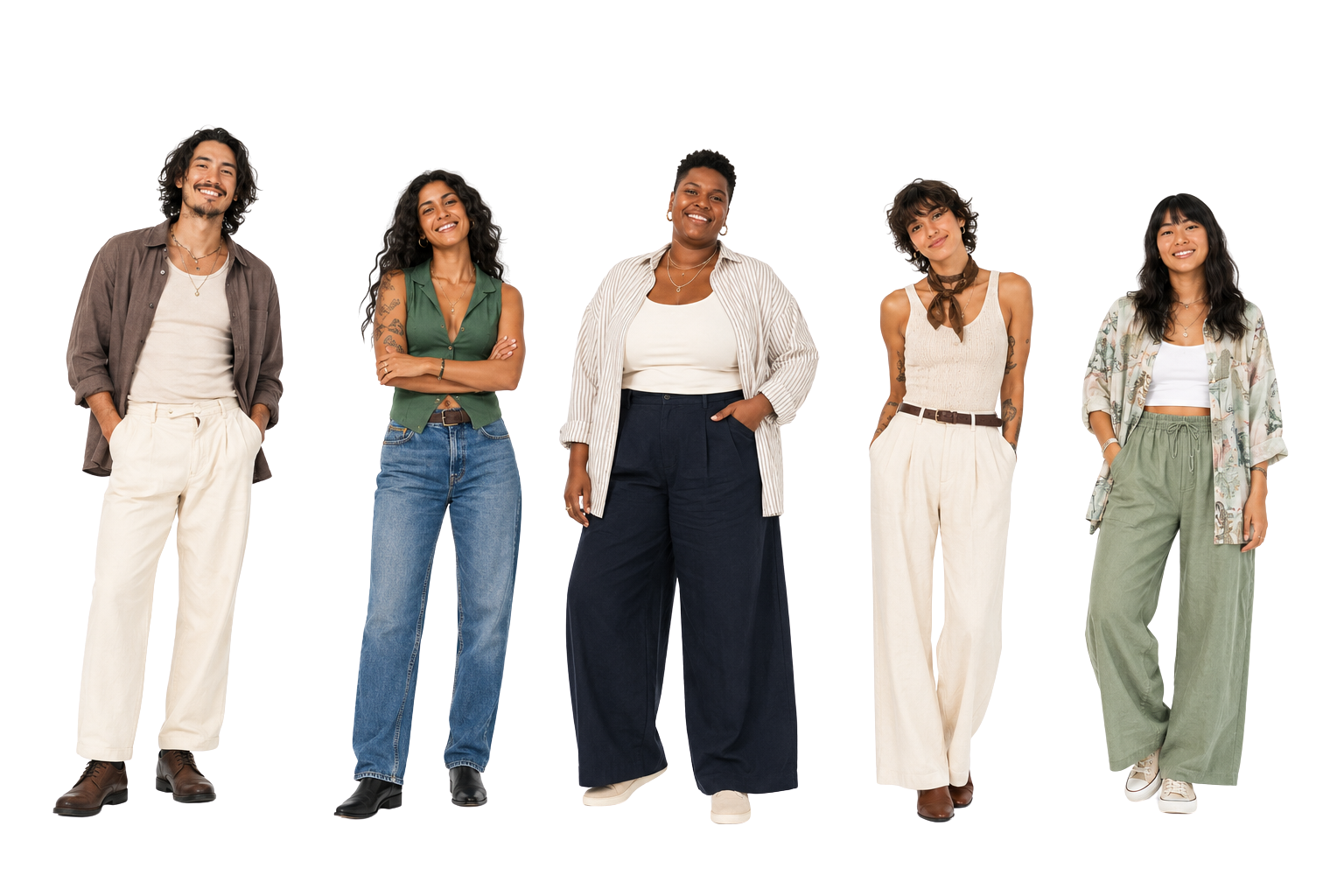Five smiling people of all body types — FORM by GBY personalized wellness is for everyone