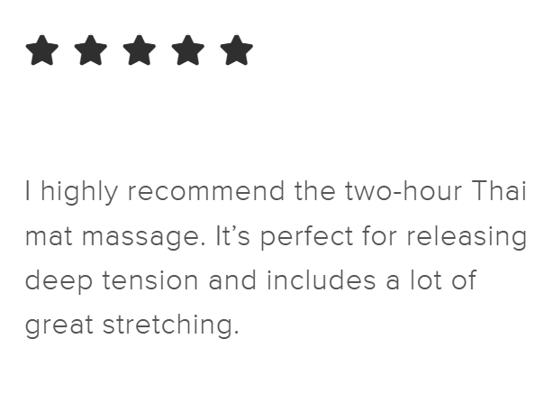 5-star Massagebook review praising Sen Flow Body massage session