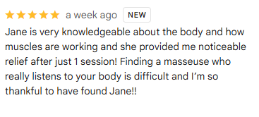 5-star Massagebook review praising Sen Flow Body massage session