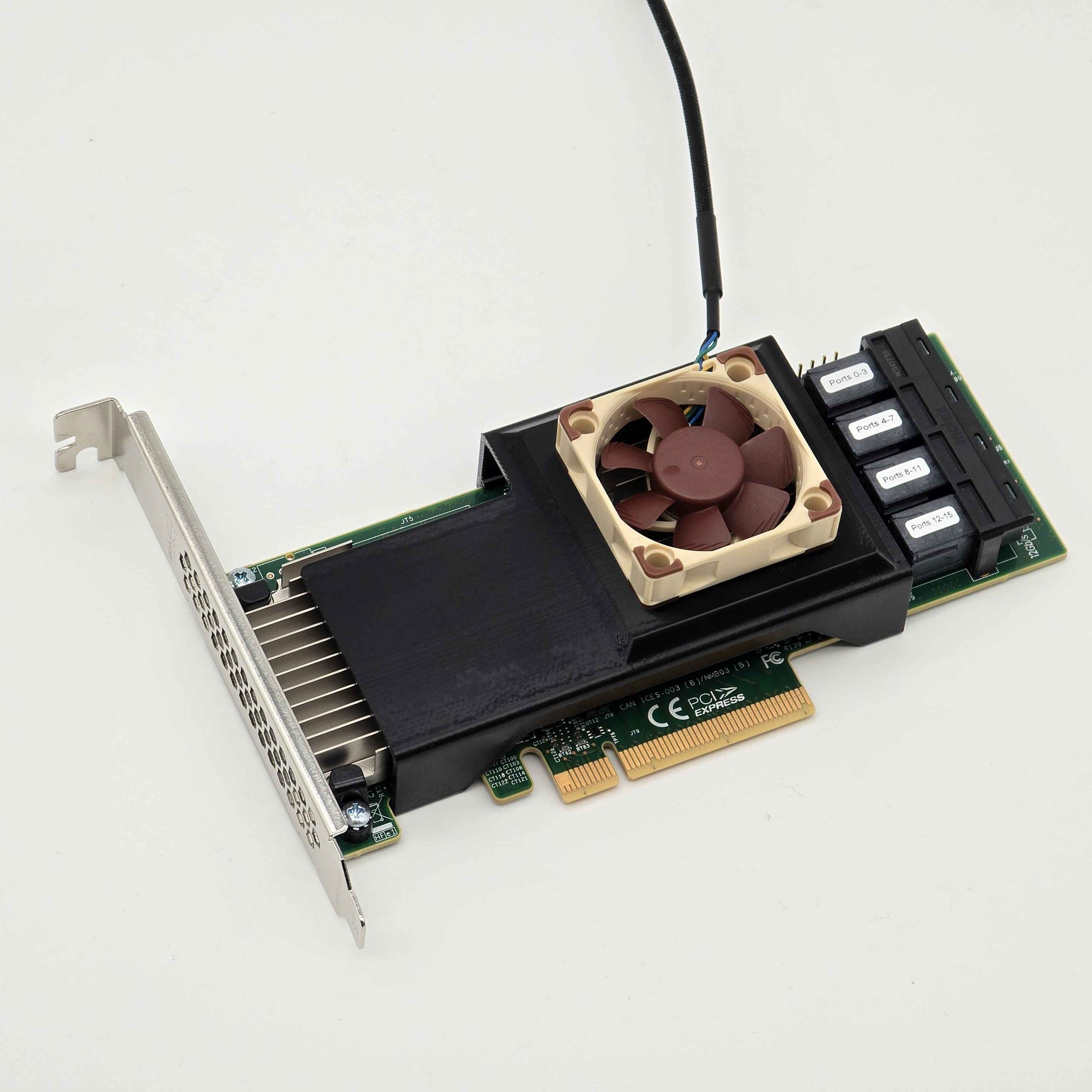 Broadcom LSI 9305-16i/24i SAS HBA Noctua 40mm Fan Mount Cooling Shroud Cooler