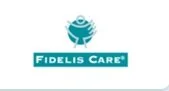Fidelis Care logo with blue text and an emblem of a person with clasped hands inside a circular shape above the company name.