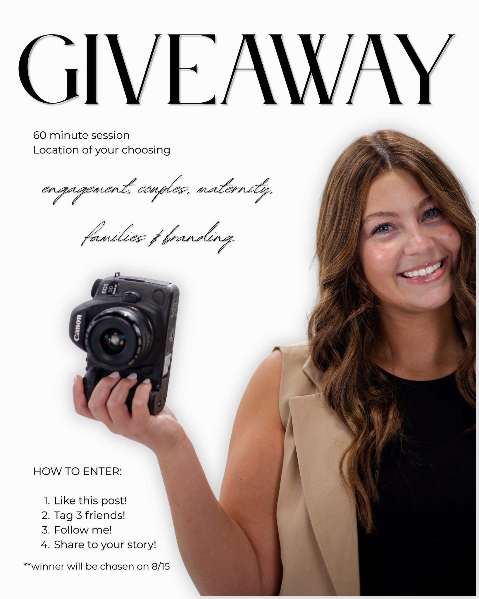 It's giveaway time! 🎉📸

To celebrate one year of Jenna Marie Photography, I'm giving away a FREE 60 minute session at the location of your choosing. Whether it's engagement, couples, maternity, family, or branding photos, this one's on me.

This ye