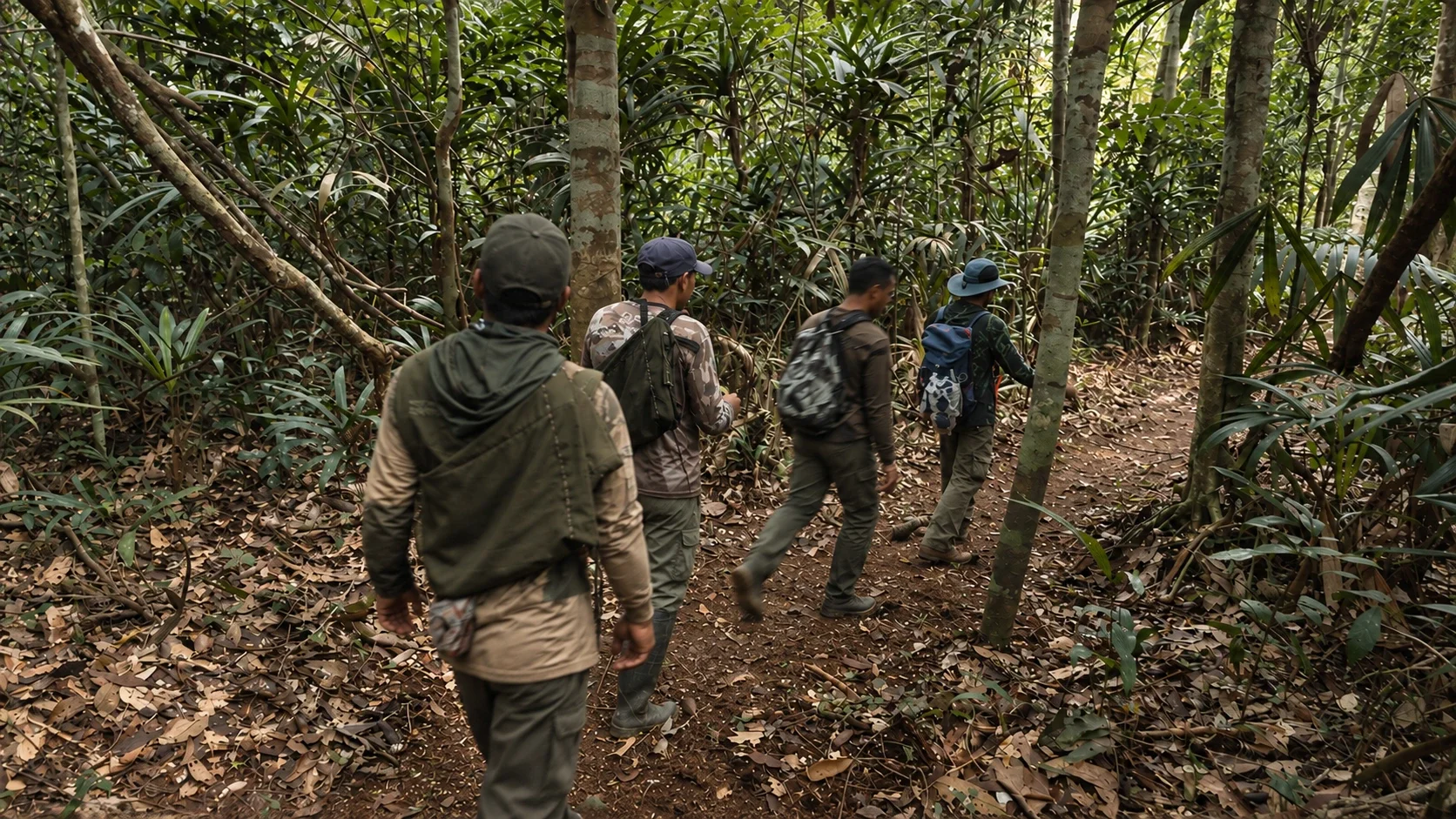 Forest protection team conducting surveillance inside the IEUNI conservation reserve
