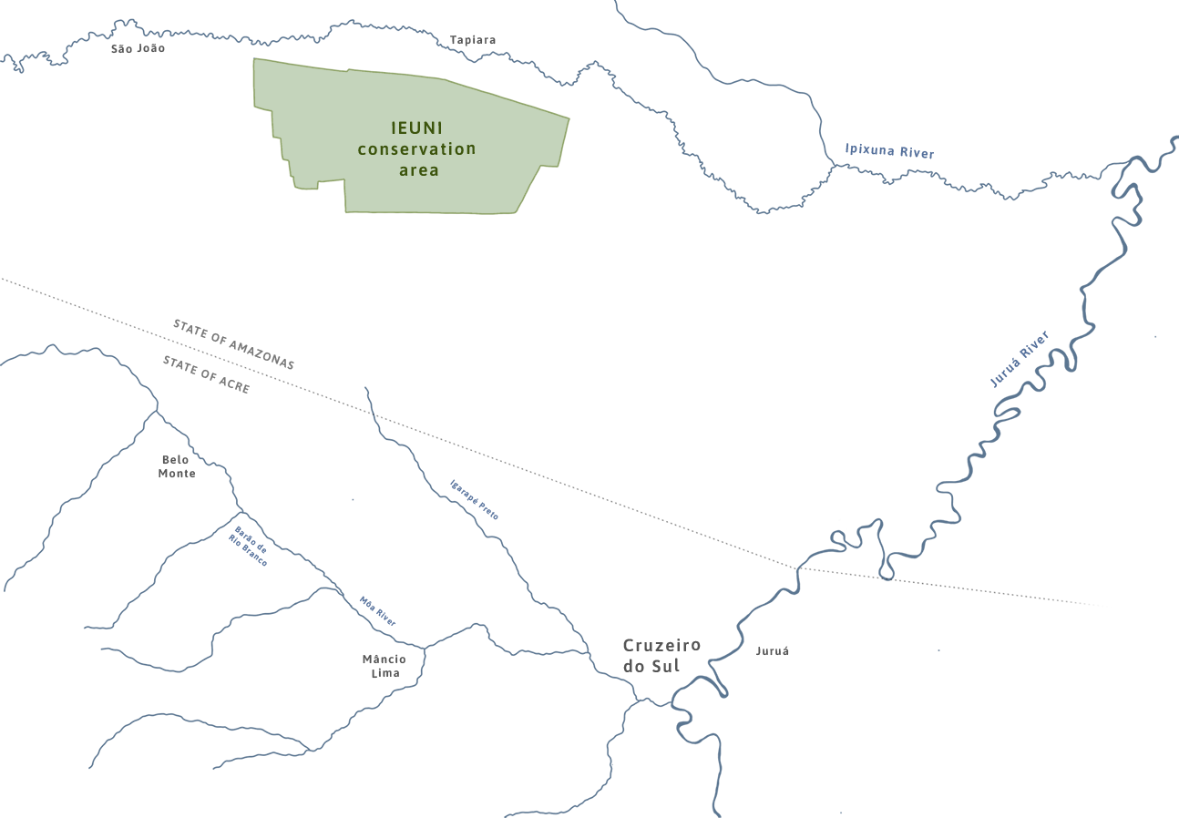 Map showing the location and boundaries of the IEUNI conservation reserve in Guajará, Amazonas, Brazil