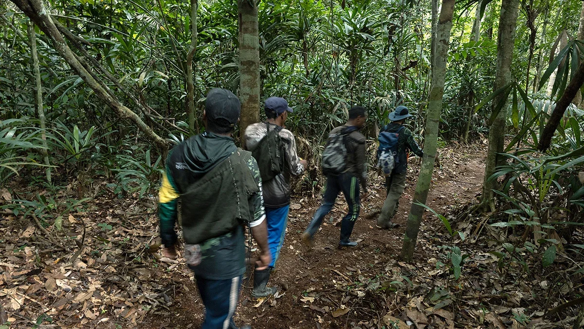 Forest protection team conducting surveillance inside the IEUNI conservation reserve