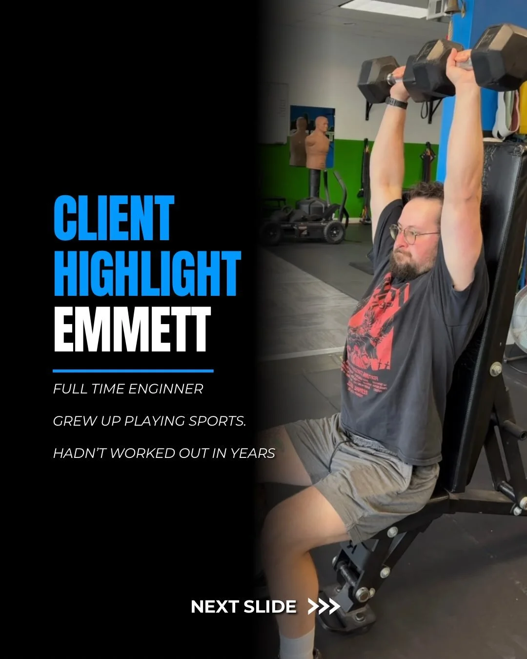 Emmett came to me 6 short weeks ago
- he played rugby growing up
- he knew how to train
- he knew how to eat &ldquo;healthy&rdquo;

He just didn&rsquo;t have accountability.
He works busy weeks as a full-time engineer and just didn&rsquo;t have the m