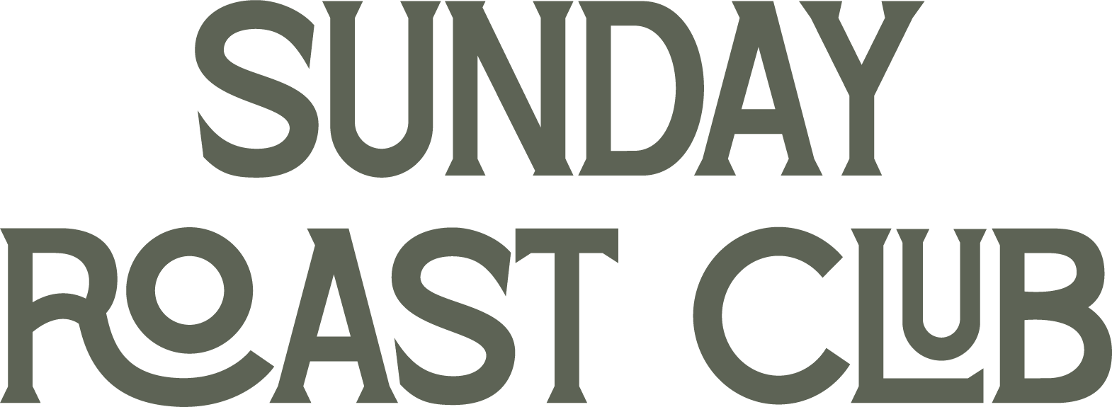 Text saying "Sunday Roast Club" in large, dark gray, stylized letters on a black background.