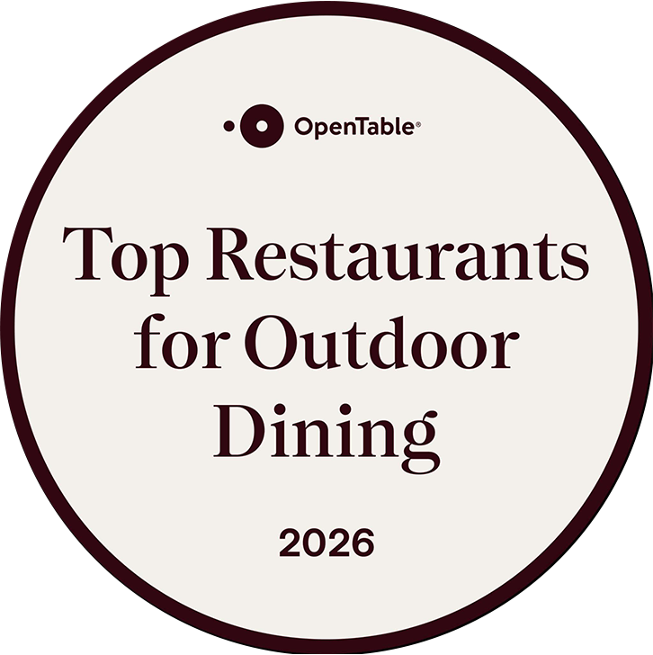 OpenTable logo with a circular badge reading "Top Restaurants for Outdoor Dining 2026."