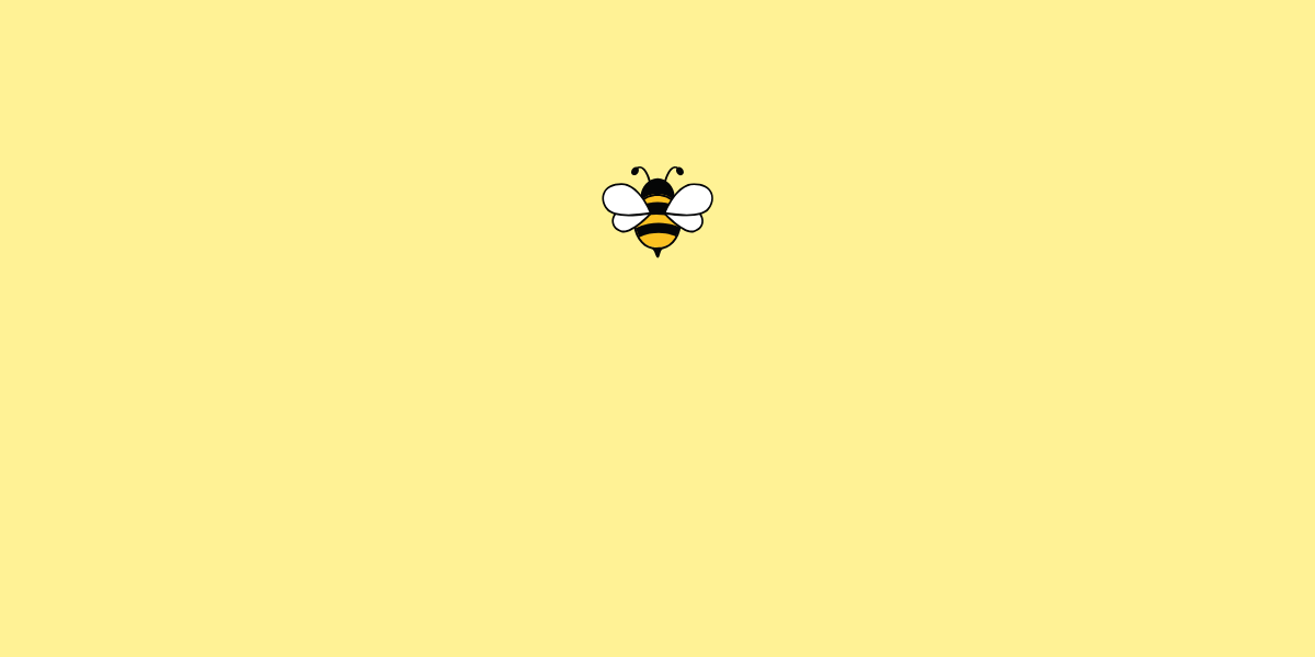 A cartoon bee flying against a yellow background