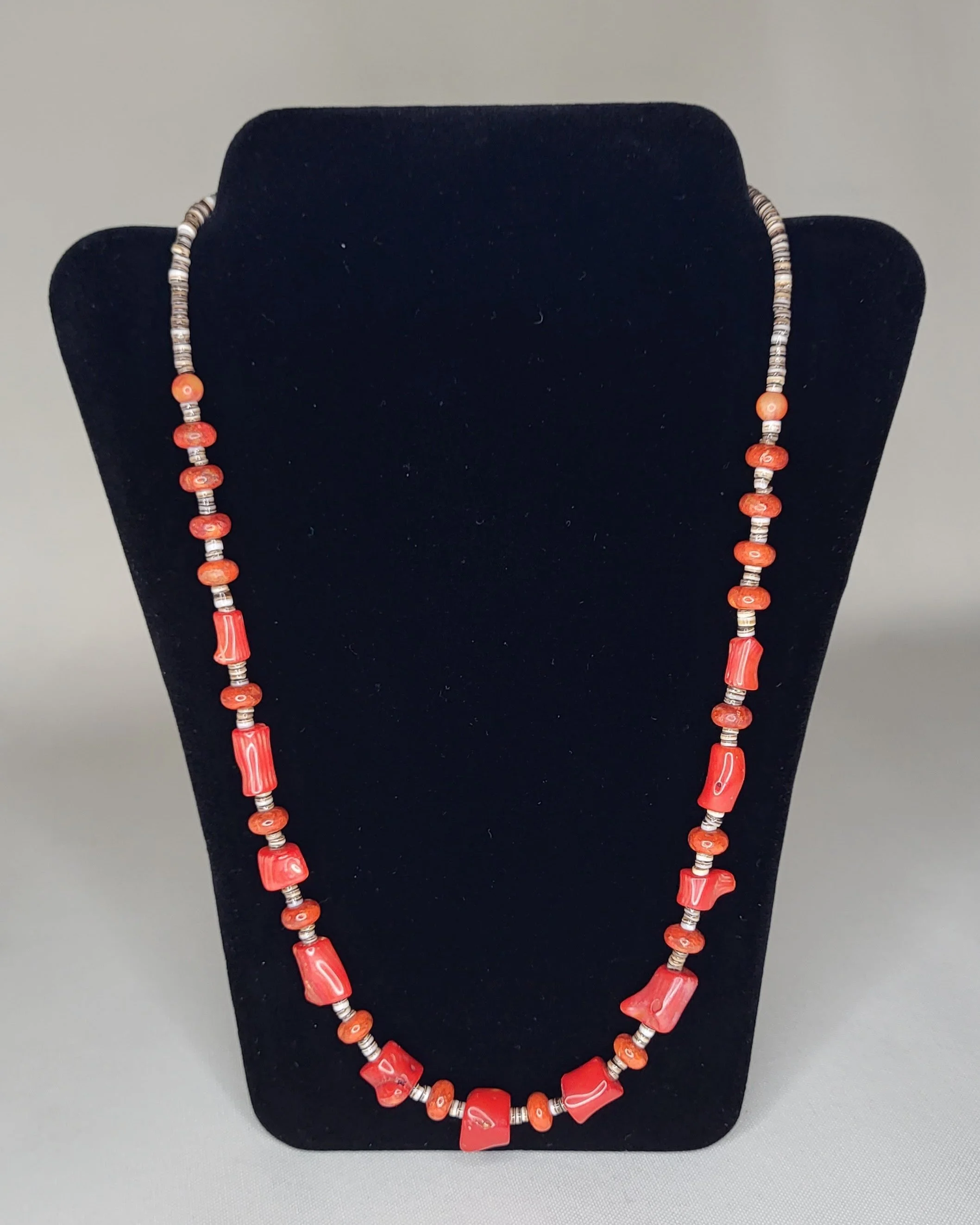 Vibrant Elegance Olive Heishe Necklace with Apple Coral