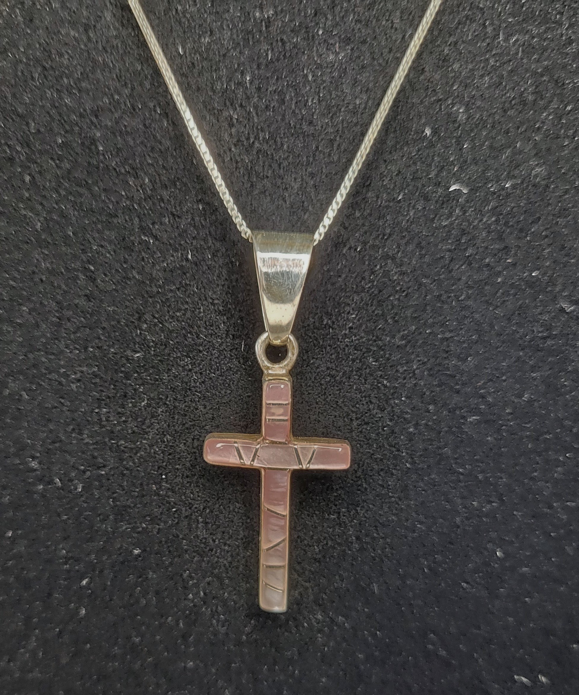 Pink Mother of Pearl Cross Pendant Necklace