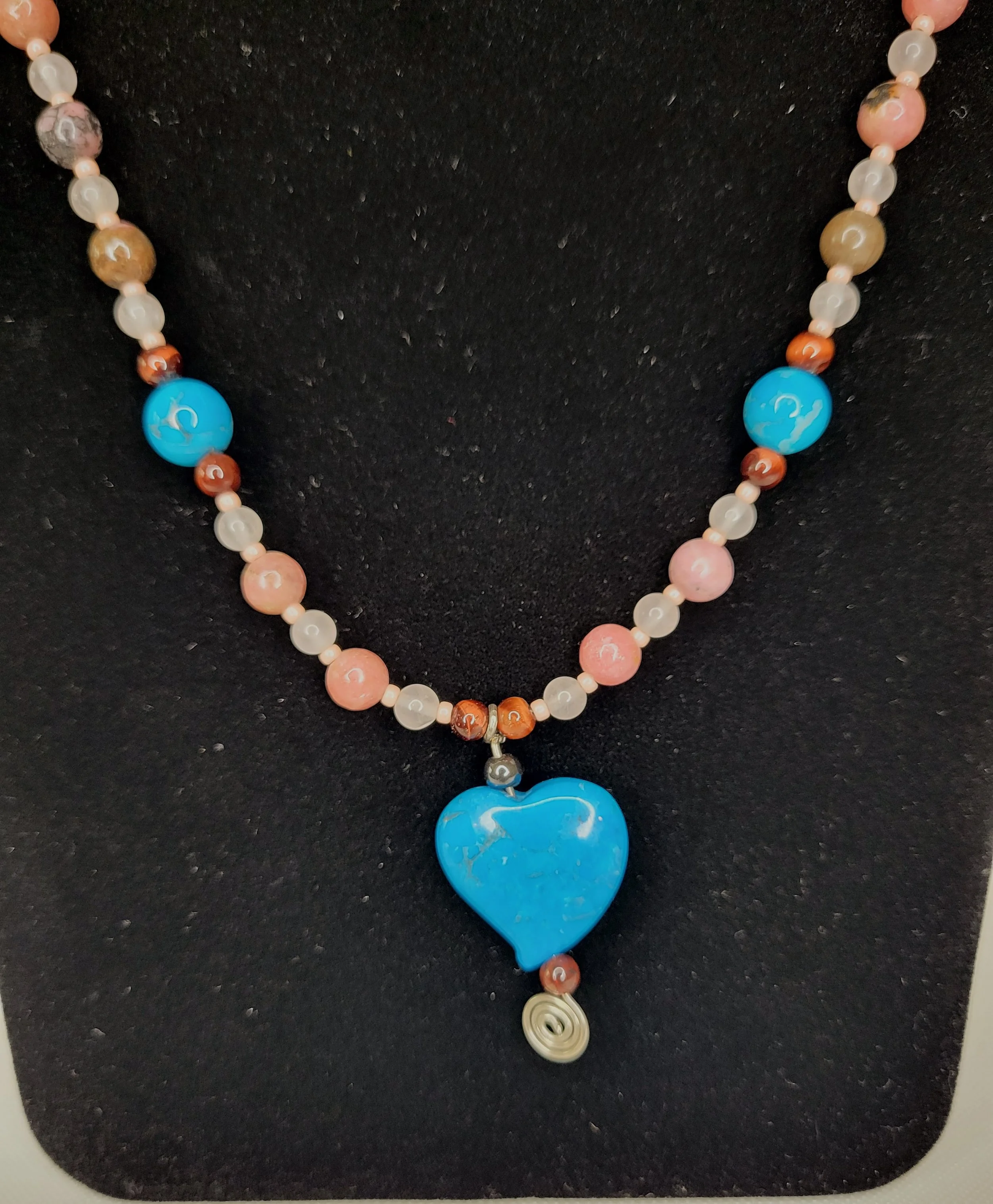 Rose Quartz & Magnesite Turquoise Heart Necklace